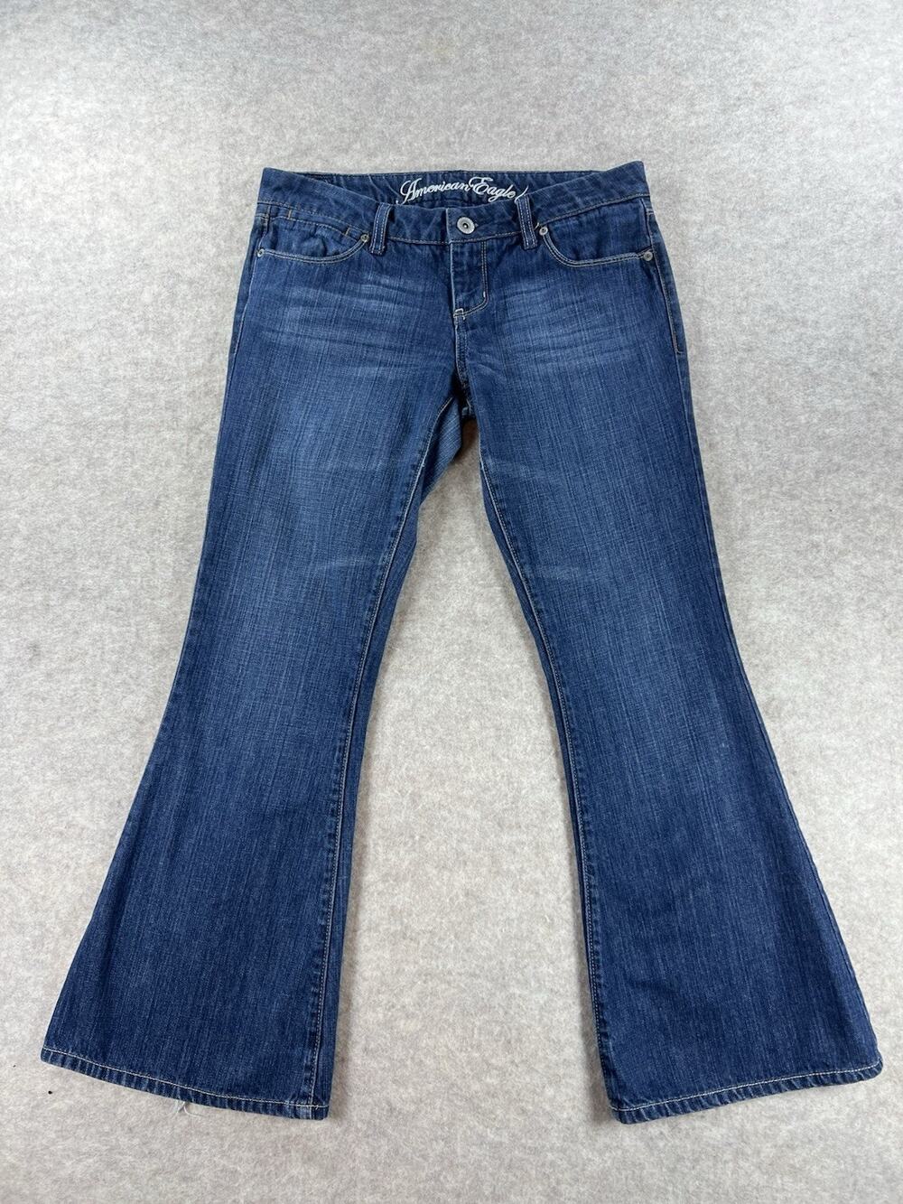 Vintage Y2K American Eagle Low Rise Flare Jeans Medium Wash Blue Denim Size 6